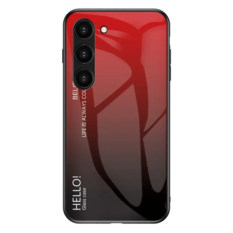 Pour Samsung Galaxy S23 Gradient Color Tempered Glass Phone Case Hard PC Soft TPU Anti-scratch Protective Back Cover - Gradient Red Black