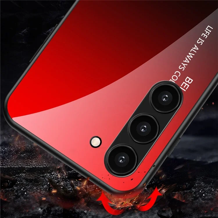 Pour Samsung Galaxy S23 Gradient Color Tempered Glass Phone Case Hard PC Soft TPU Anti-scratch Protective Back Cover - Gradient Red Black