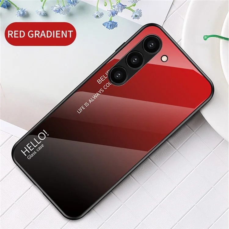 Для Samsung Galaxy S23+ Gradient Color Shockproof Phone Case Закалённое стекло Жёсткий ПК Мягкий TPU Ударопрочная гибридная крышка - Градиент Красно-чёрный