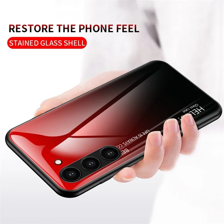 Для Samsung Galaxy S23+ Gradient Color Shockproof Phone Case Закалённое стекло Жёсткий ПК Мягкий TPU Ударопрочная гибридная крышка - Градиент Красно-чёрный