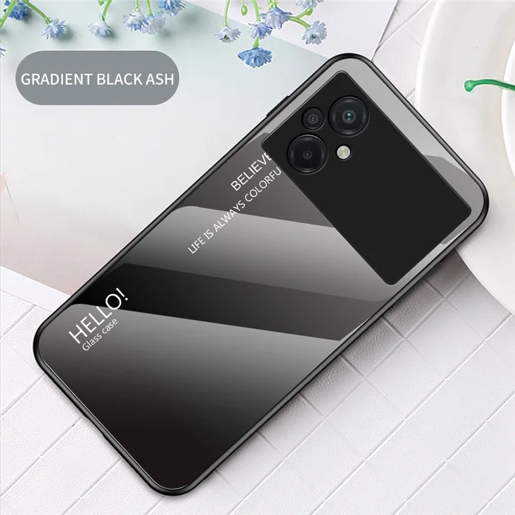 Custodia antiscivolo per Xiaomi Poco M5 4G, vetro temperato + PC + TPU Custodia per telefono cellulare di stile sfumato a colori - Sfumato nero grigio