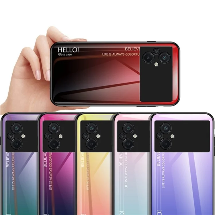 Custodia antiscivolo per Xiaomi Poco M5 4G, vetro temperato + PC + TPU Custodia per telefono cellulare di stile sfumato a colori - Sfumato nero grigio