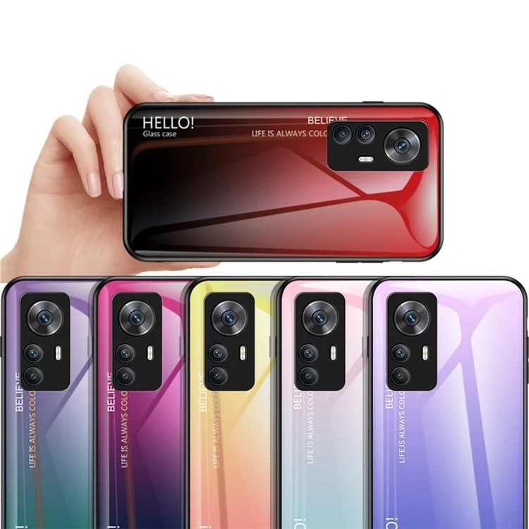 For Xiaomi Redmi K50 Ultra 5G / 12T 5G Gradient Color Tempered Glass+PC+TPU Phone Case Shockproof Anti-scratch Back Cover - Gradient Purple