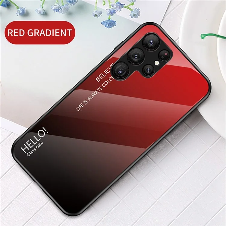 Чехол Gradient Color Tempered Glass для Samsung Galaxy S23 Ultra, ударопрочный, шокопрочный, из твердого пластика и мягкого TPU, задняя крышка - градиентный красно-черный