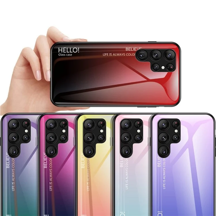Чехол Gradient Color Tempered Glass для Samsung Galaxy S23 Ultra, ударопрочный, шокопрочный, из твердого пластика и мягкого TPU, задняя крышка - градиентный красно-черный