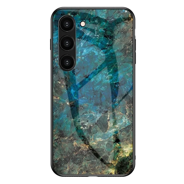 Pour Samsung Galaxy S23 Marble Pattern Printing Tempered Glass Phone Case Hard PC +TPU Anti-Scratch Shockproof Cover - Emerald Marble