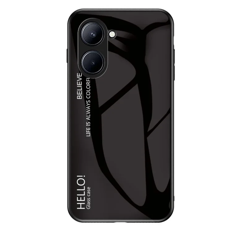 Pour Realme C33 2023 4G / C33 4G Gradient Color Tempered Glass Phone Case Hard PC TPU Frame Anti-Scratch Cover - Noir