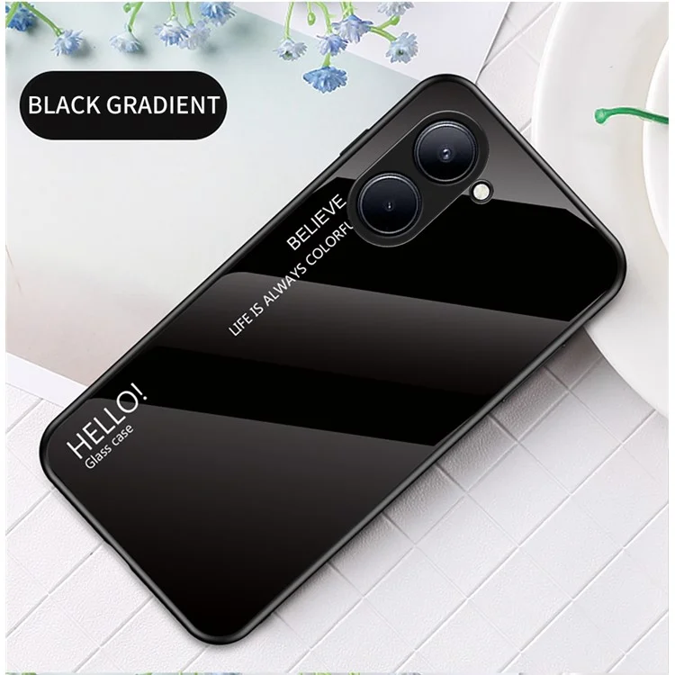 Pour Realme C33 2023 4G / C33 4G Gradient Color Tempered Glass Phone Case Hard PC TPU Frame Anti-Scratch Cover - Noir