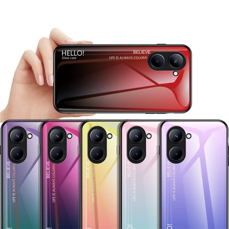 Pour Realme C33 2023 4G / C33 4G Gradient Color Tempered Glass Phone Case Hard PC TPU Frame Anti-Scratch Cover - Noir