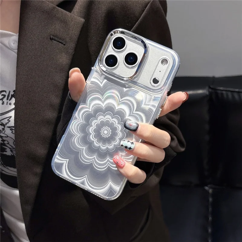 For iPhone 18 Pro Max / 17 Pro Max Case Striking Phantom Flower TPU Cover with Electroplating Lens Frame
