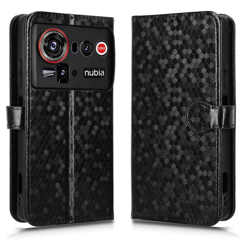 حالة محفظة لهاتف ZTE nubia Z80 Ultra 5G بتصميم نقطي من جلد PU مع حزام معصم - أسود
