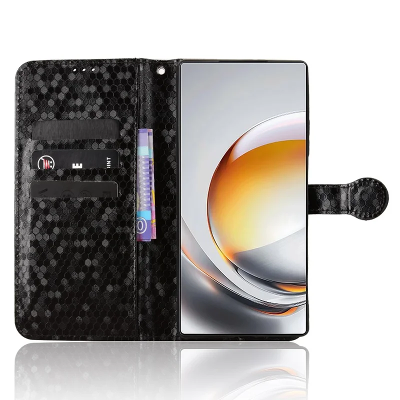 حالة محفظة لهاتف ZTE nubia Z80 Ultra 5G بتصميم نقطي من جلد PU مع حزام معصم - أسود