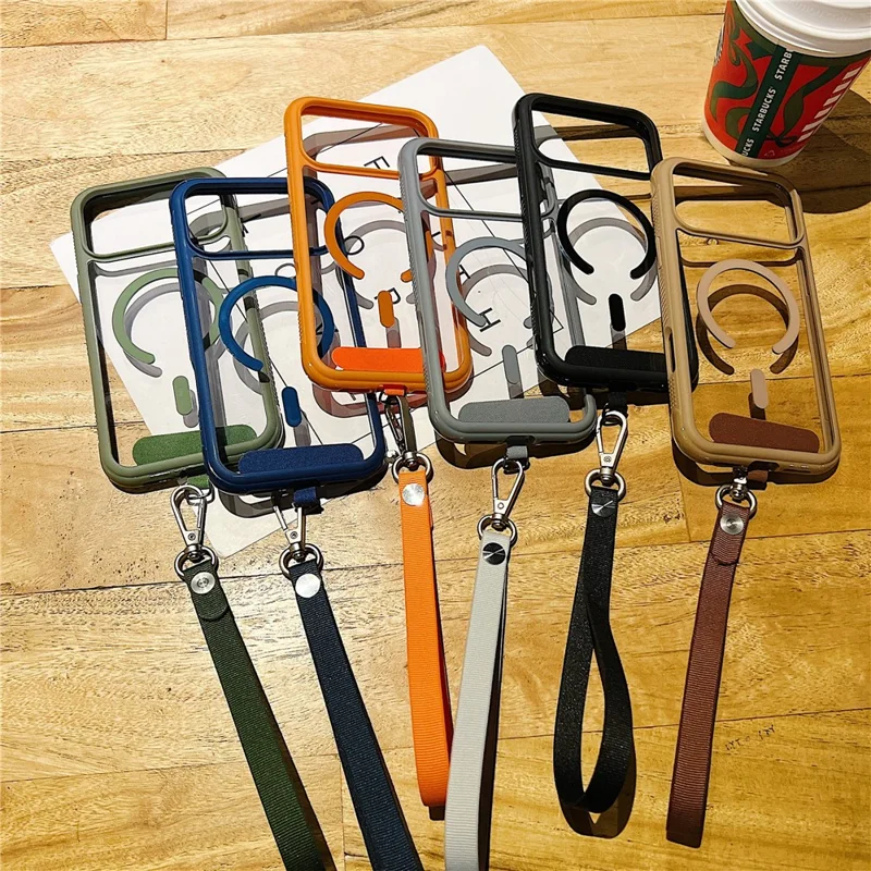 Étui pour iPhone 17 Pro Max compatible MagSafe, coque arrière transparente en TPU et PC avec dragonne - Bleu