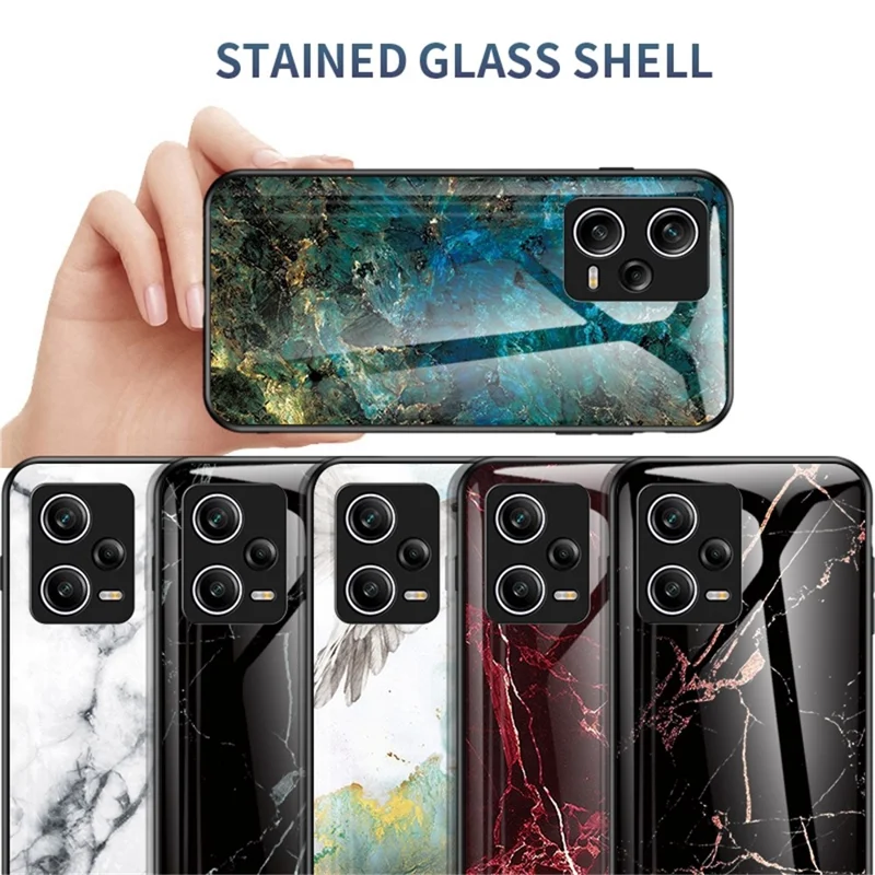 Per Xiaomi Redmi Note 12 Pro 5G Modello di Stampa in Marmo Case di Telefono Glass Temperato + PC Back TPU Assorbimento Del Paraurti Coperchio Protettivo - Marmo di Piccione Volante