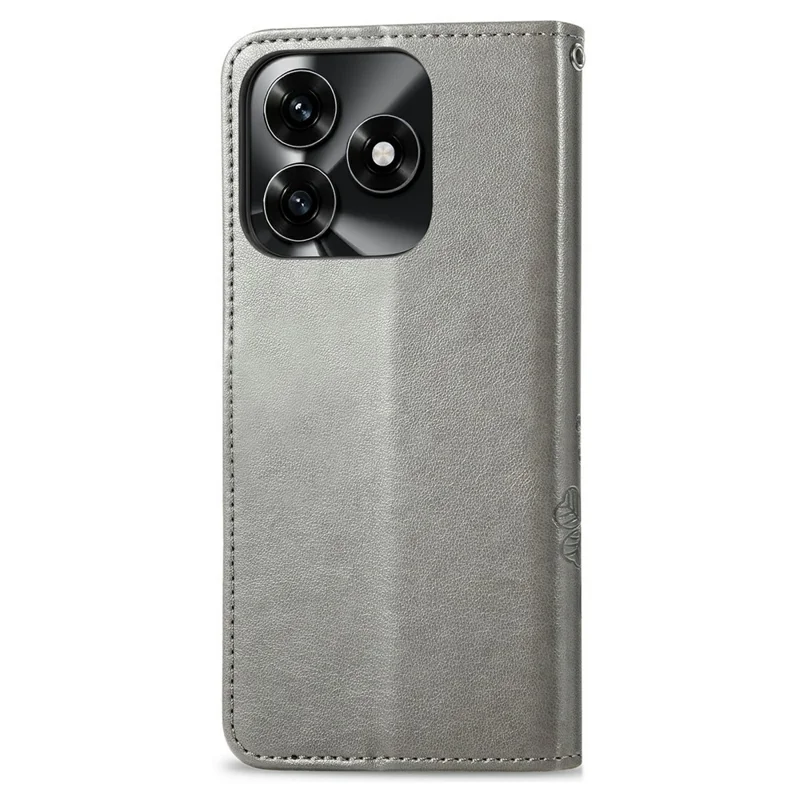 For Honor X5c Plus 4G Leather Case Four-Leaf Clover Wallet Phone Cover - Grey