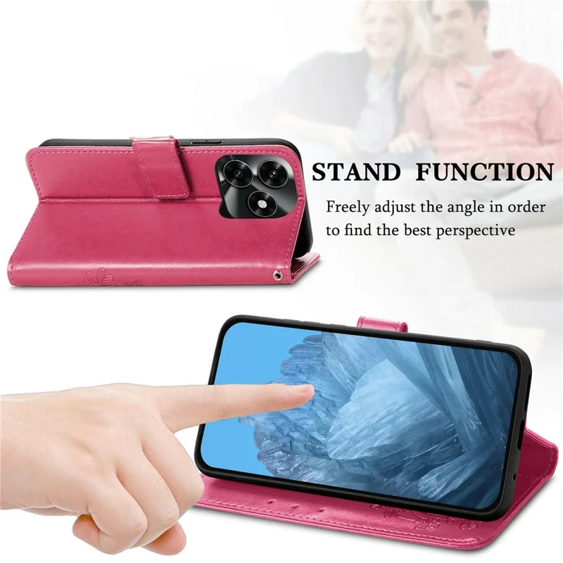 For Honor X5c Plus 4G Leather Case Four-Leaf Clover Wallet Phone Cover - Grey