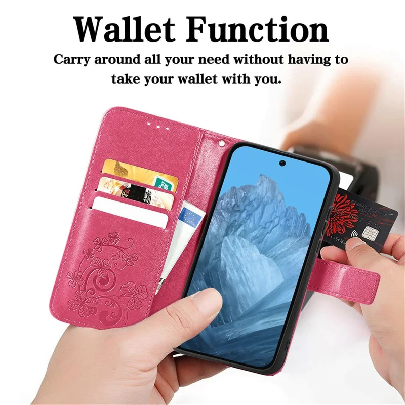 For Honor X5c Plus 4G Leather Case Four-Leaf Clover Wallet Phone Cover - Grey