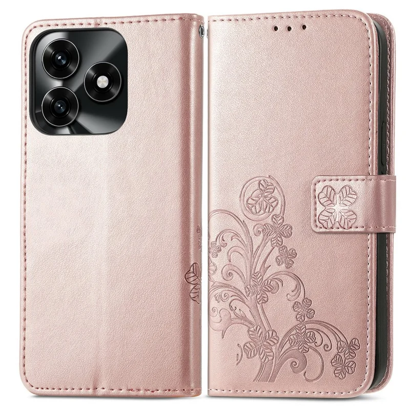 For Honor X5c Plus 4G Leather Case Four-Leaf Clover Wallet Phone Cover - Rose Gold
