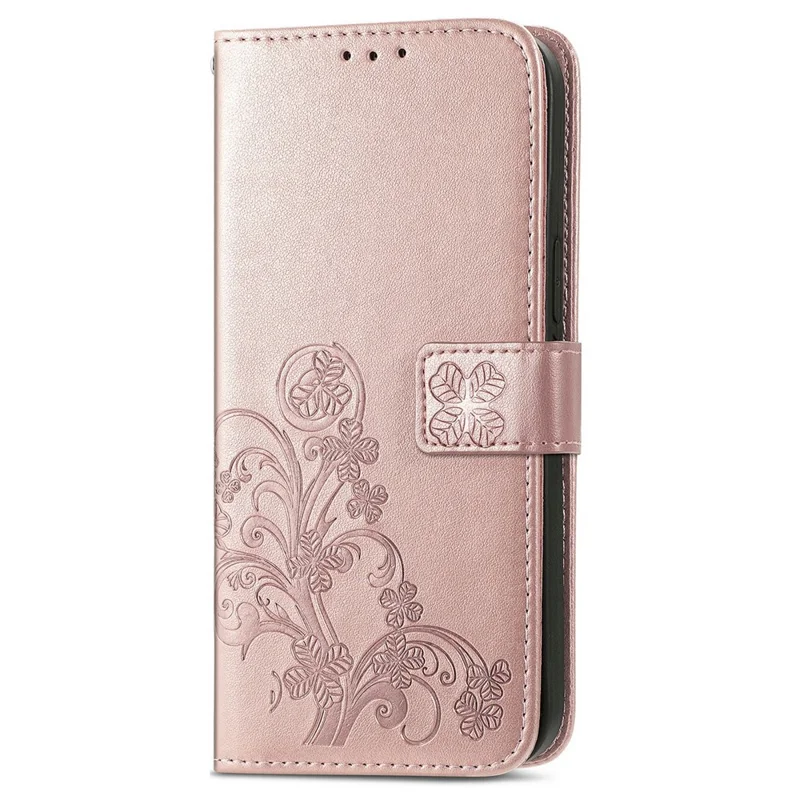 For Honor X5c Plus 4G Leather Case Four-Leaf Clover Wallet Phone Cover - Rose Gold
