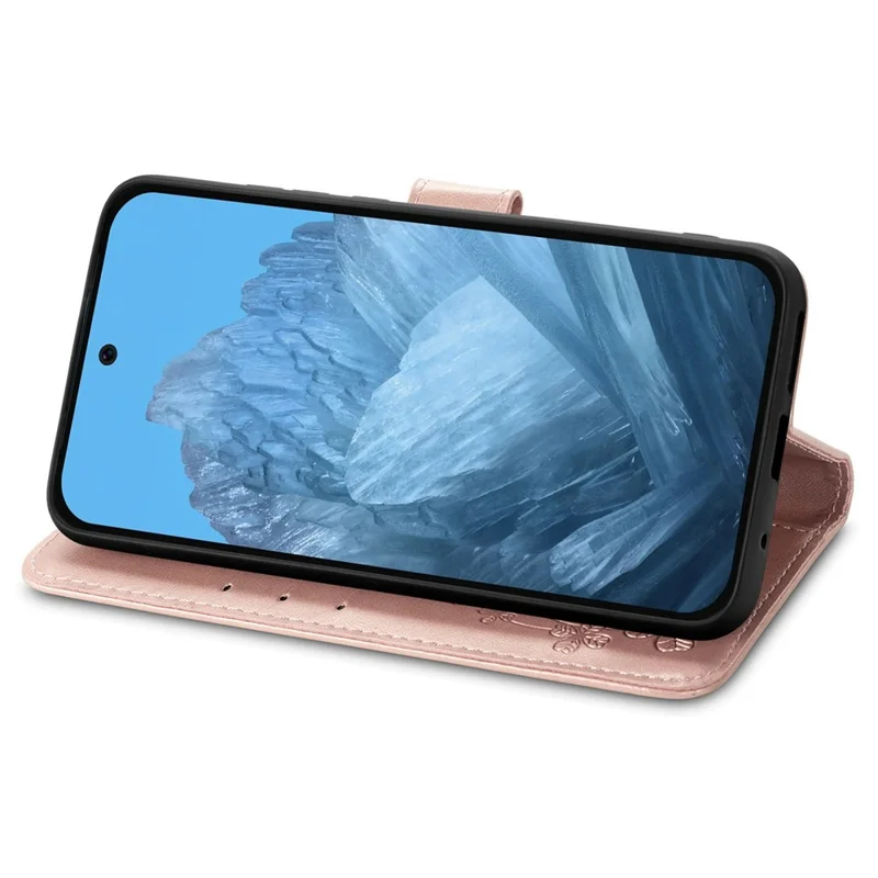 For Honor X5c Plus 4G Leather Case Four-Leaf Clover Wallet Phone Cover - Rose Gold
