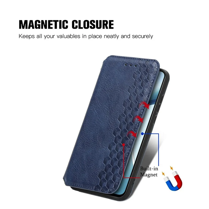 Cover per Honor X5c Plus 4G, Custodia Portafoglio in PU con Stampa Rombo, Blu