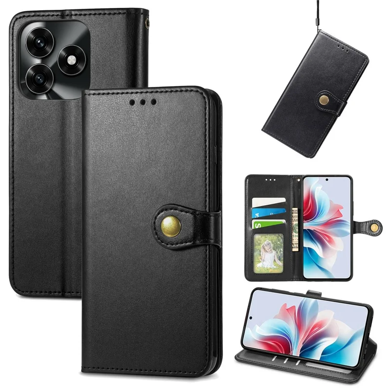Cover per Honor X5c Plus 4G, Custodia Portafoglio con Supporto in Pelle con Cinturino da Polso - Nero