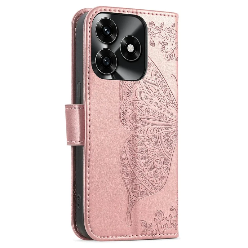 For Honor X5c Plus 4G Case with Strap Butterfly Pattern PU Leather Wallet Phone Cover - Rose Gold