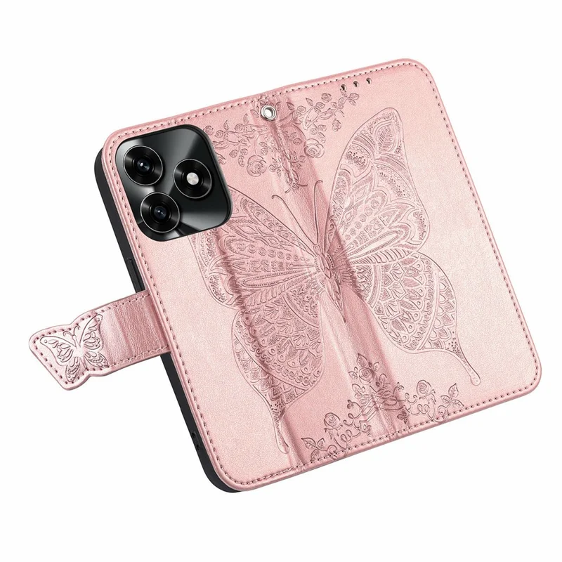 For Honor X5c Plus 4G Case with Strap Butterfly Pattern PU Leather Wallet Phone Cover - Rose Gold
