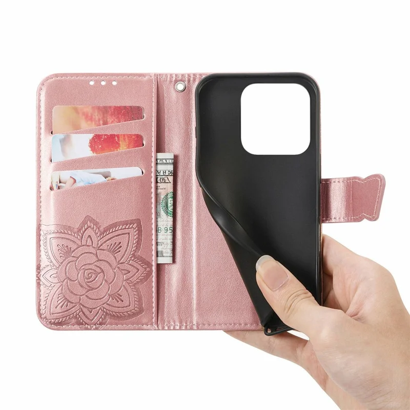 For Honor X5c Plus 4G Case with Strap Butterfly Pattern PU Leather Wallet Phone Cover - Rose Gold
