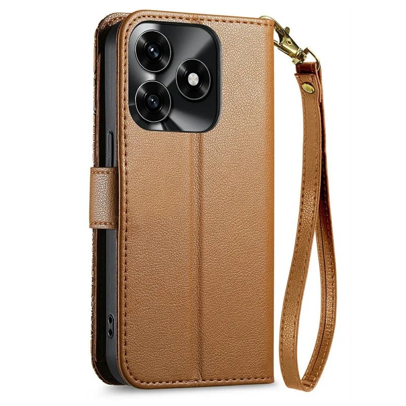 Étui pour Honor X5c Plus 4G, motif floral et feuilles, fentes multiples pour cartes, pochette zippée en cuir avec dragonne - Marron