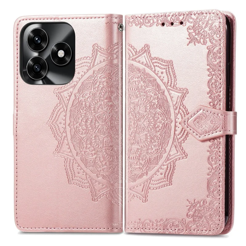 Cover per Honor X5c Plus 4G Portafoglio in Pelle con Motivo Mandala Fiore Supporto - Oro Rosa