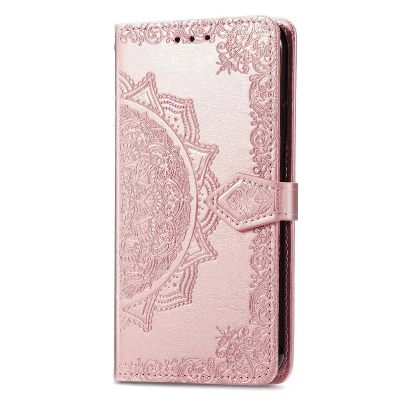 Cover per Honor X5c Plus 4G Portafoglio in Pelle con Motivo Mandala Fiore Supporto - Oro Rosa