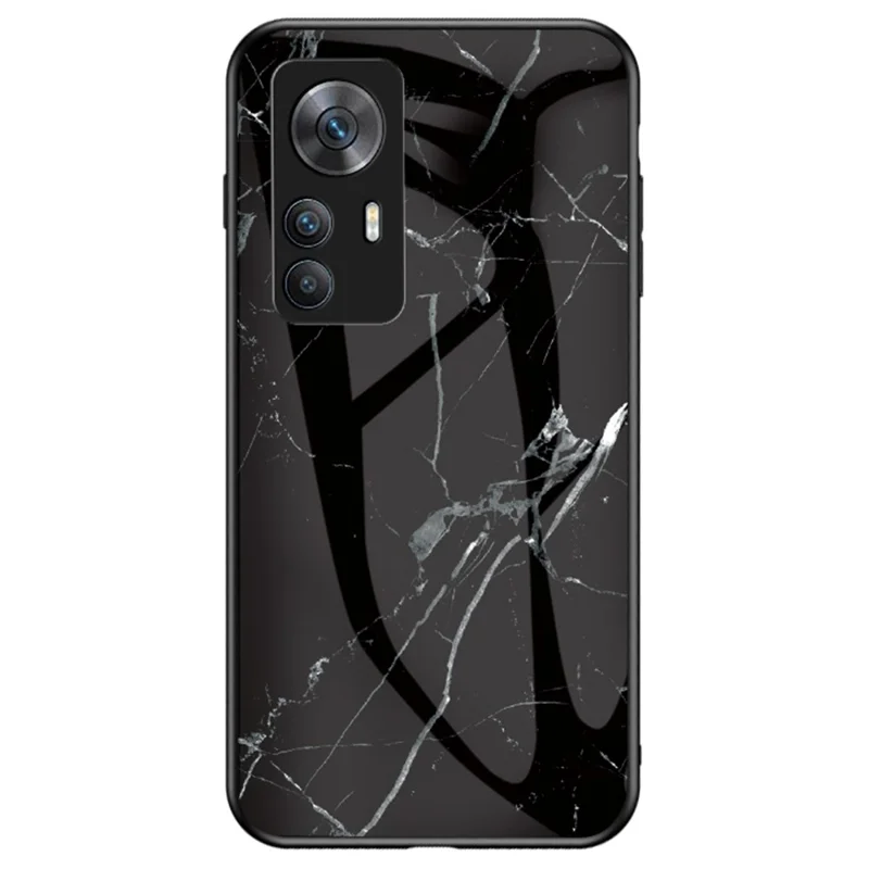 Para Xiaomi Redmi K50 Ultra 5G / 12t 5g de Impressão de Mármore Impressão de Choque Anti-arranhão de Vidro de Temperamento Dura + PC Traseiro TPU TPU Tape de Topa de Proteção - Mármore Preto