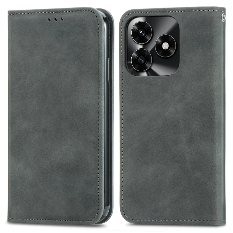 Étui en cuir pour Honor X5c Plus 4G avec porte-cartes et fermeture magnétique - Gris