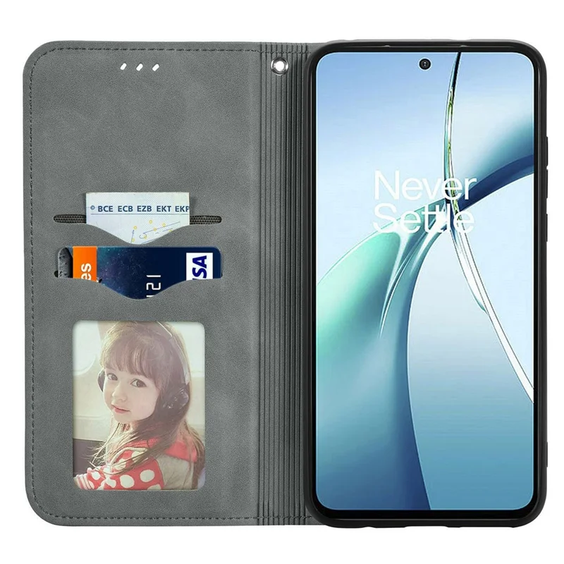 Étui en cuir pour Honor X5c Plus 4G avec porte-cartes et fermeture magnétique - Gris