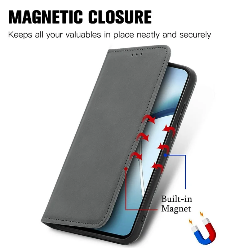 Étui en cuir pour Honor X5c Plus 4G avec porte-cartes et fermeture magnétique - Gris