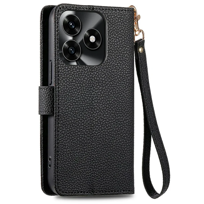 For Honor X5c Plus 4G Case RFID Blocking Zipper Pocket Leather Wallet Phone Cover with Strap - Black