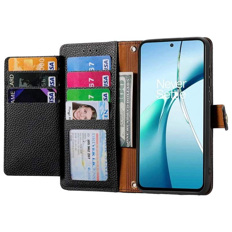 For Honor X5c Plus 4G Case RFID Blocking Zipper Pocket Leather Wallet Phone Cover with Strap - Black