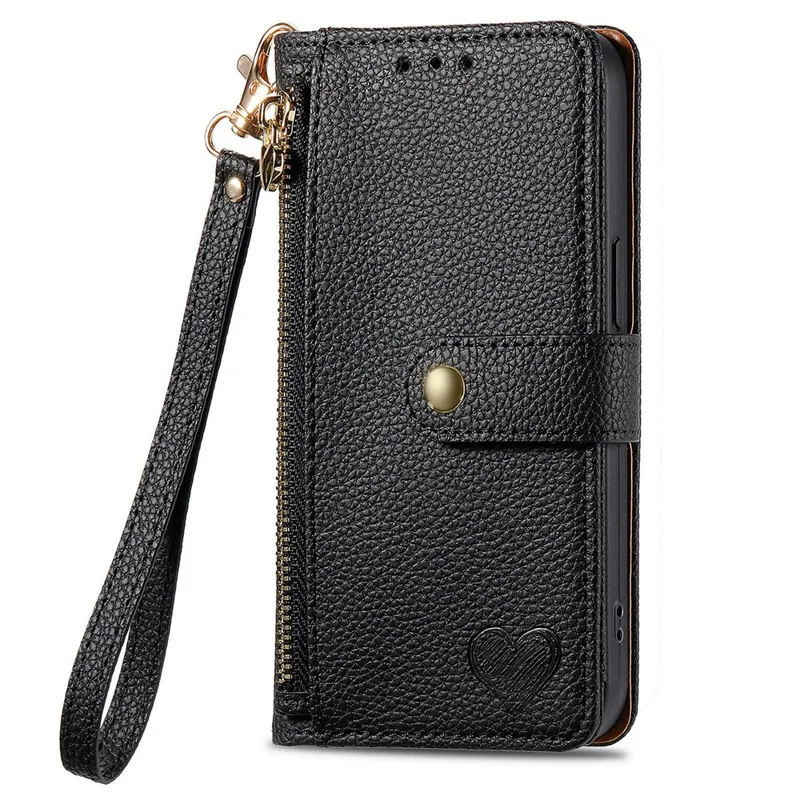 For Honor X5c Plus 4G Case RFID Blocking Zipper Pocket Leather Wallet Phone Cover with Strap - Black