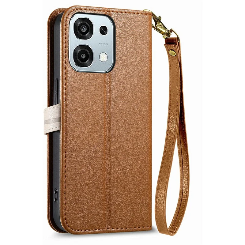 Чехол-подставка для Oppo F31 5G / A6 Pro 5G с листообразной магнитной застежкой, кожаный чехол с ремешком для руки - Коричневый