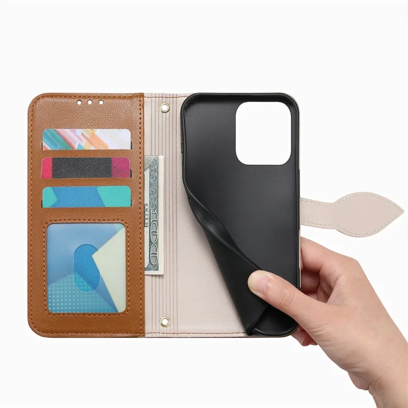 Чехол-подставка для Oppo F31 5G / A6 Pro 5G с листообразной магнитной застежкой, кожаный чехол с ремешком для руки - Коричневый