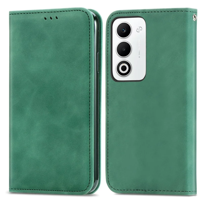 For Oppo A5 5G Leather Case with Card Holder Magnetic Absorption Phone Cover - Green
