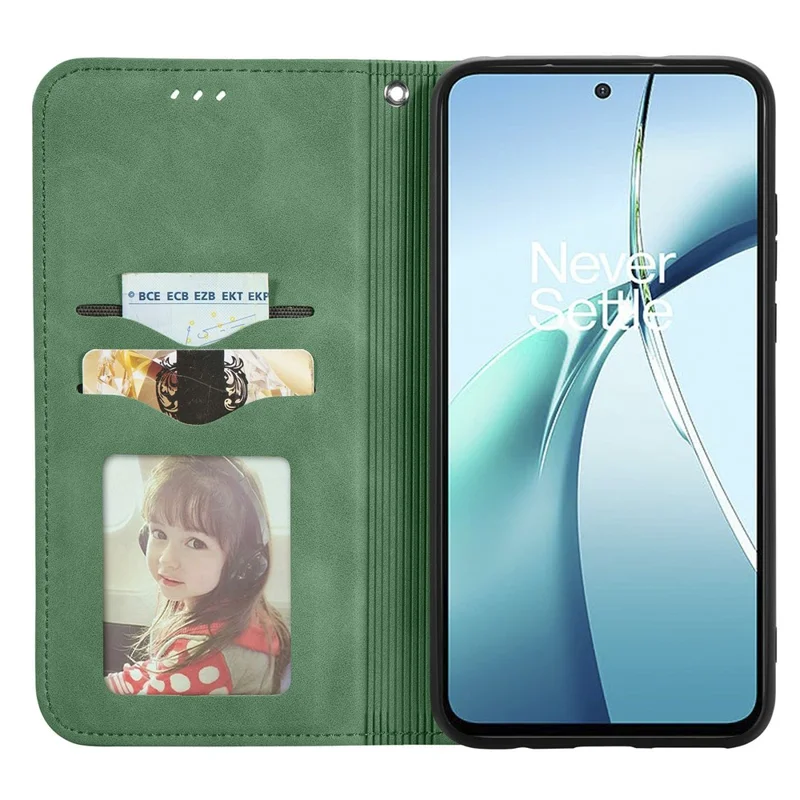 For Oppo A5 5G Leather Case with Card Holder Magnetic Absorption Phone Cover - Green