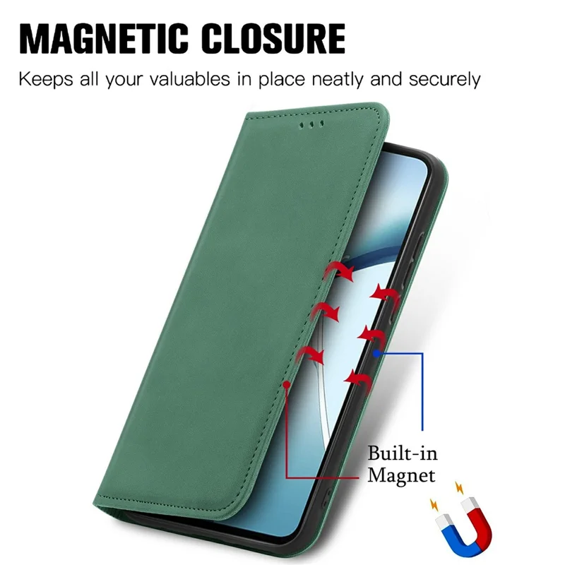 For Oppo A5 5G Leather Case with Card Holder Magnetic Absorption Phone Cover - Green