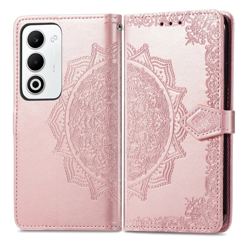 For Oppo A5 5G Case Wallet Mandala Flower Leather Phone Cover Stand View - Rose Gold