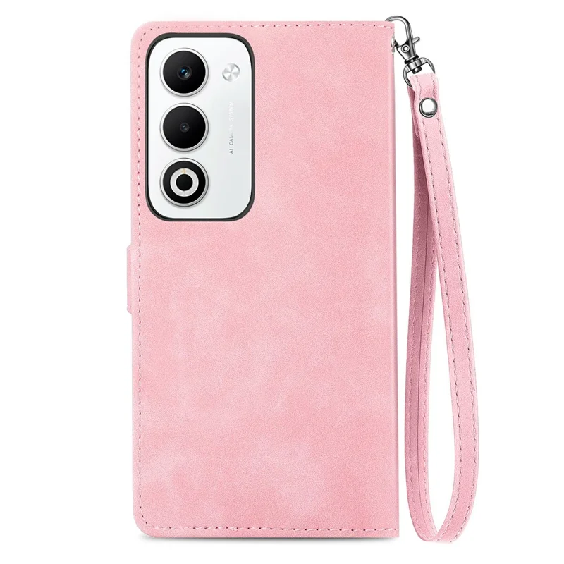 Til Oppo A5 5G Taskærm med lynlås og bøjle, blomstertrykt PU-læder telefonbeskytning - Lyserød