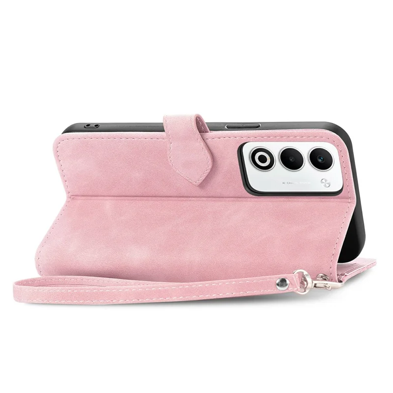 Til Oppo A5 5G Taskærm med lynlås og bøjle, blomstertrykt PU-læder telefonbeskytning - Lyserød