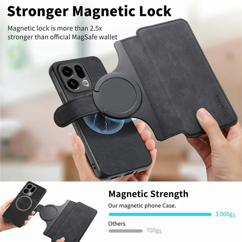 CASENEO For Oppo Find X9 5G Magnetic Case Detachable Leather Phone Wallet Cover - Black