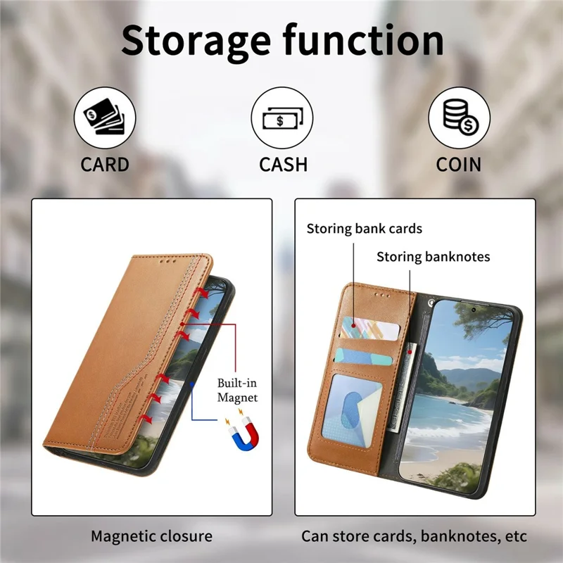 Cover per Honor Magic8 Pro 5G, Custodia Portafoglio in Pelle con Cuciture Tricolore e Cinturino Elastico per il Polso - Marrone