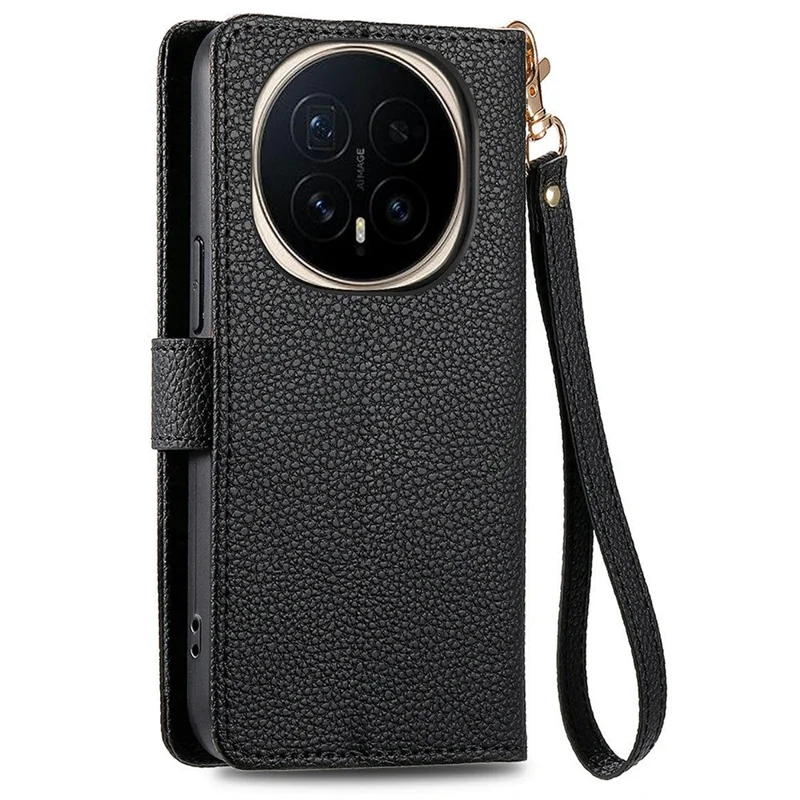 Für Honor Magic8 5G Hülle RFID-Schutz Reißverschlussfach Ledertasche mit Gurt - Schwarz